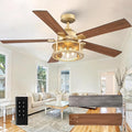 Farmhouse Ceiling Fans with Lights, 52 Inch Ceiling Fan with Remote for Bedroom Living room, Rustic Caged Fandelier with 5