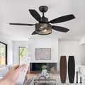 Farmhouse Ceiling Fans with Lights and Remote, 42 Inch Industrial Black Caged Ceiling Fans for Living Room Bedroom Kitchen, 6