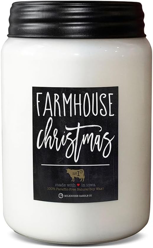 Farmhouse Christmas Scented Soy and Beeswax Candle - 26oz Mason Jar - 100% Natural, product image