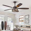 Farmhouse Oil Bronze Ceiling Fans with Lights and Remote, 52 Inch Bedroom Caged Ceiling Fans for Living Room Kitchen,6 Speed