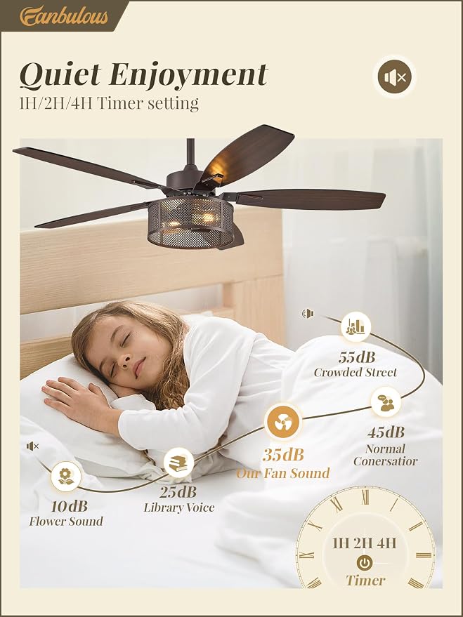 Farmhouse Oil Bronze Ceiling Fans with Lights and Remote, 52 Inch Bedroom Caged Ceiling Fans for Living Room Kitchen,6 Speed