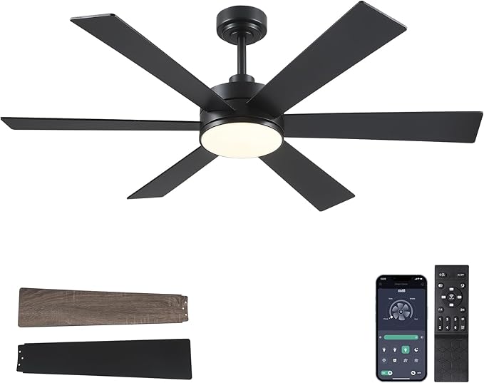 Farmhouse Rustic Ceiling Fans with Lights and Remote, Bedroom Living Room Kitchen Fans Ceiling with Light Chandier (Black, 52