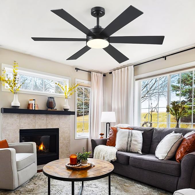 Farmhouse Rustic Ceiling Fans with Lights and Remote, Bedroom Living Room Kitchen Fans Ceiling with Light Chandier (Black, 52