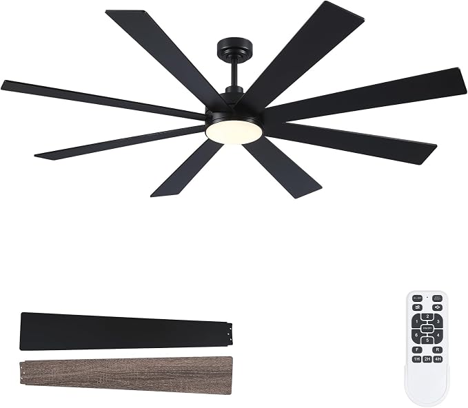 Farmhouse Rustic Ceiling Fans with Lights and Remote, Bedroom Living Room Kitchen Fans Ceiling with Light Chandier (Black, 72