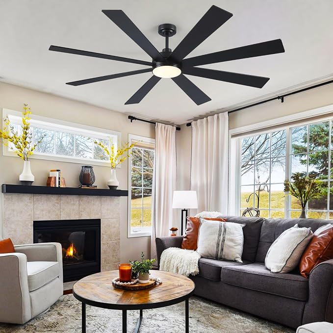 Farmhouse Rustic Ceiling Fans with Lights and Remote, Bedroom Living Room Kitchen Fans Ceiling with Light Chandier (Black, 72