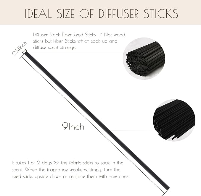 Fiber Reed Diffuser Sticks-10inch Natural Rattan Diffuser Reeds-Primary Color Reed Diffuser Refill (Black 9inch), alternate