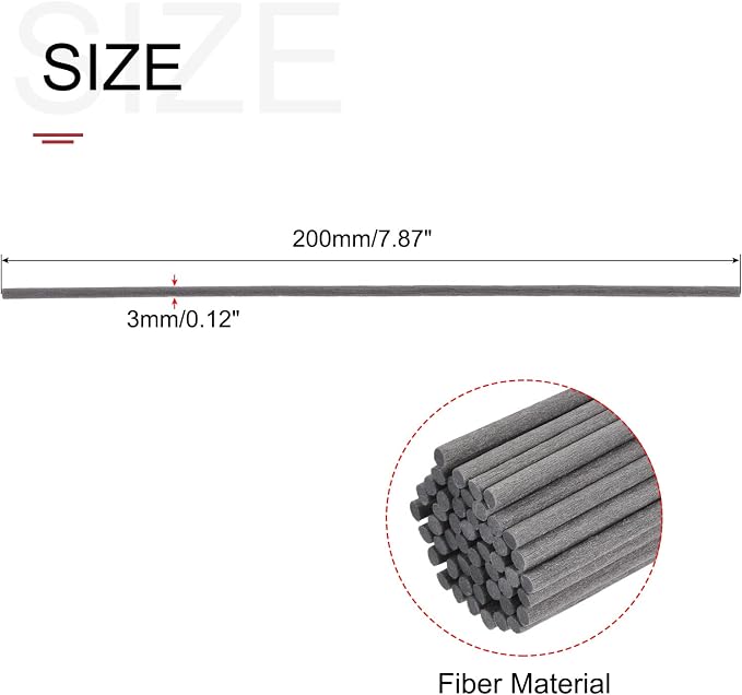 Fiber Reed Diffuser Sticks 7.9" x3mm for Aroma Fragrance Essential Oil, Grey Pack of 50, alternate product view 2