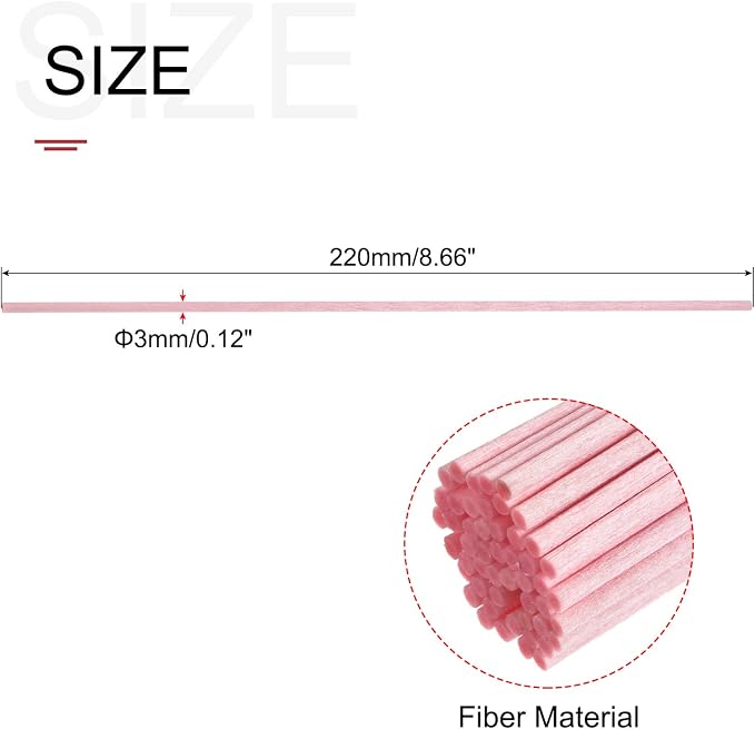 Fiber Reed Diffuser Sticks 8.6" x3mm for Aroma Fragrance Essential Oil, Pink Pack of 50, alternate product view 2