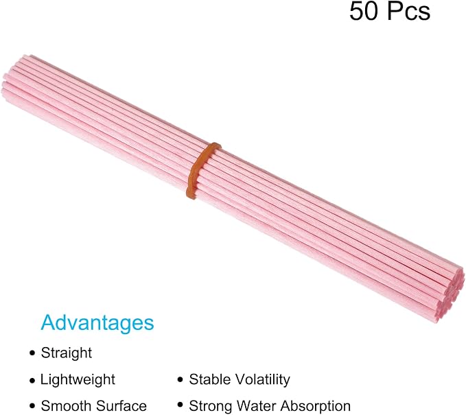 Fiber Reed Diffuser Sticks 8.6" x3mm for Aroma Fragrance Essential Oil, Pink Pack of 50, alternate product view 3