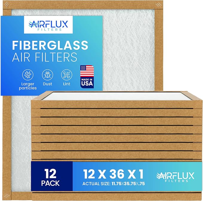 Fiberglass Air Filter -12x36x1Air Filter 12 Pack - Non Pleated 12"x36"x1", AC Filters for Home, Fiberglass, HVAC filters