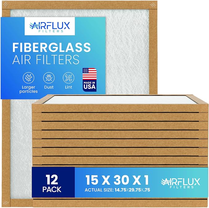 Fiberglass Air Filter -15x30x1Air Filter 12 Pack - Non Pleated 15"x30"x1", AC Filters for Home, Fiberglass, HVAC filters