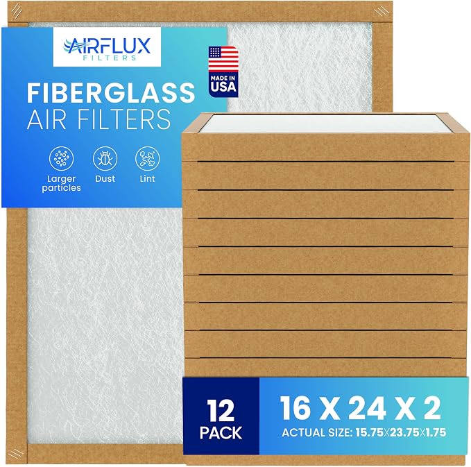 Fiberglass Air Filter -16x24x2Air Filter 12 Pack - Non Pleated 16"x24"x2", AC Filters for Home, Fiberglass, HVAC filters