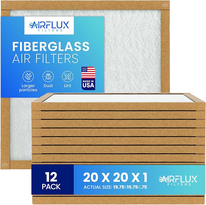 Fiberglass Air Filter -20x20x1Air Filter 12 Pack - Non Pleated 20"x20"x1", AC Filters for Home, Fiberglass, HVAC filters