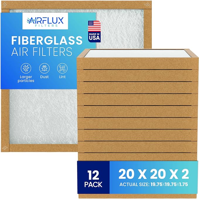 Fiberglass Air Filter -20x20x2Air Filter 12 Pack - Non Pleated 20"x20"x2", AC Filters for Home, Fiberglass, HVAC filters