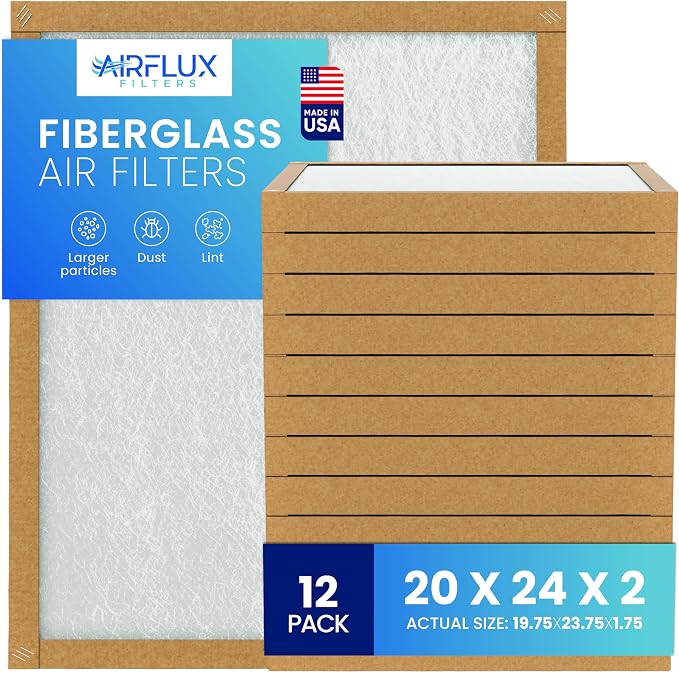 Fiberglass Air Filter -20x24x2Air Filter 12 Pack - Non Pleated 20"x24"x2", AC Filters for Home, Fiberglass, HVAC filters