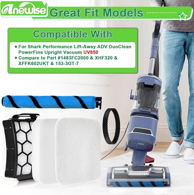 Filter Brush Belt Replacement Parts for Shark UV850 Performance Lift-Away ADV DuoClean PowerFins Upright Vacuum, 1 Brush