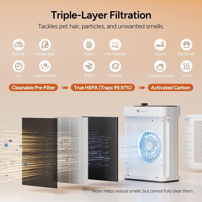 Filter Replacement for DAP01 Air Purifier, 2 Pack, 3-Stage HEPA Filter with Washable Pre-Filter and Activated Carbon