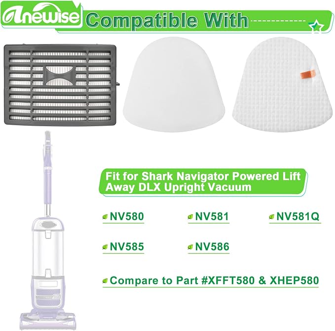Filter Replacement for Shark Navigator NV586 NV581 NV581Q NV585 NV580 Powered Lift Away DLX Upright Vacuum Cleaner, Compare