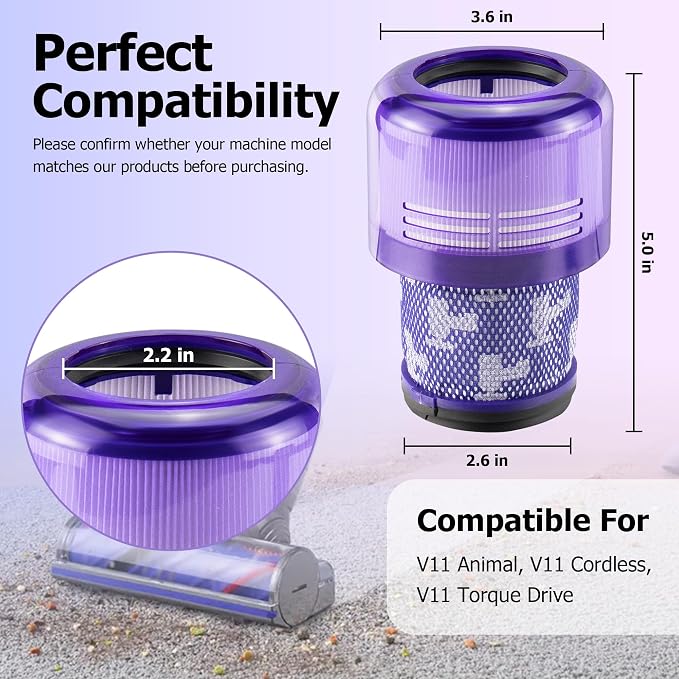 Filter Replacements for V11 Animal, V11 Torque Drive Detect Cordless Vacuum, Replace Part # 970013-02 (4 Pack), alternate