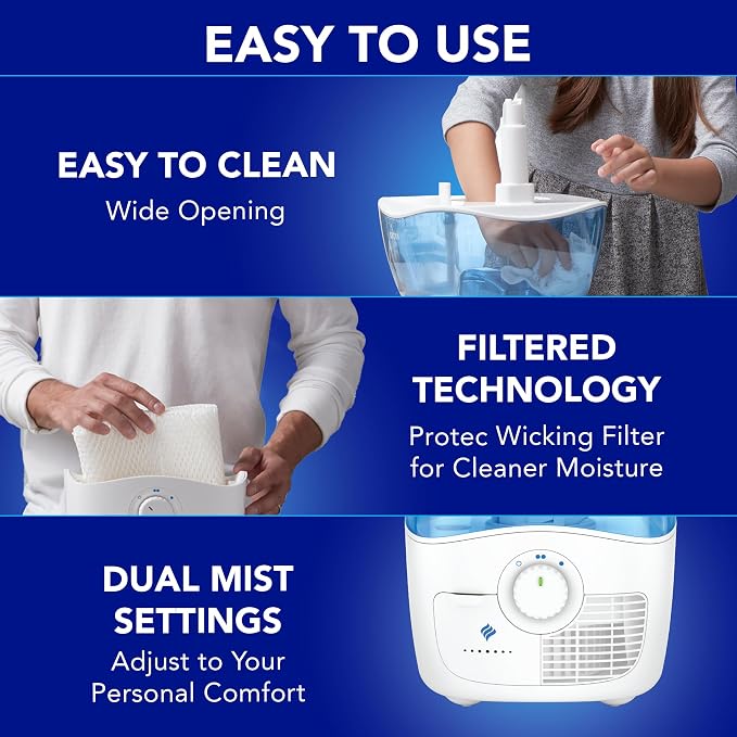 Filtered Cool Mist Humidifier, Medium Room, 1.1 Gallon Tank - Humidifier for Baby and Kids Rooms, Bedrooms and More