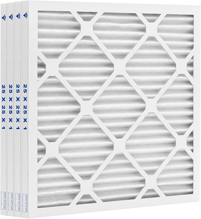 FIlters Merv 8 Basic 25" x 25" x 1" Air Filter for Home, Office, Work HVAC, Furnace Or Heater, Made in USA, 4-Pack 4 PACK
