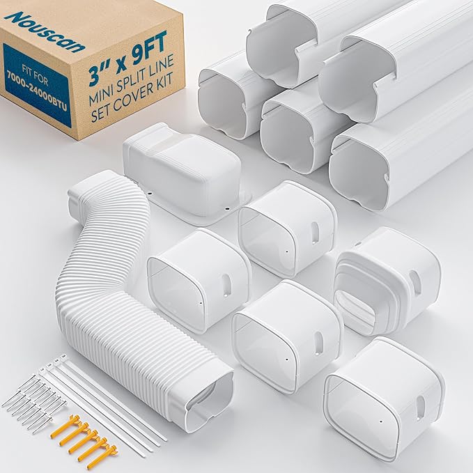 3" 9Ft Mini Split Line Set Cover with Flexible Duct, Upgrade PP Decorative Minisplit Lineset Cover