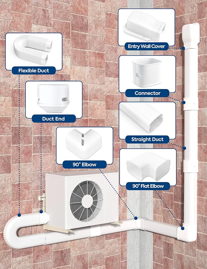 3" 9Ft Mini Split Line Set Cover with Flexible Duct, Upgrade PP Decorative Minisplit Lineset Cover