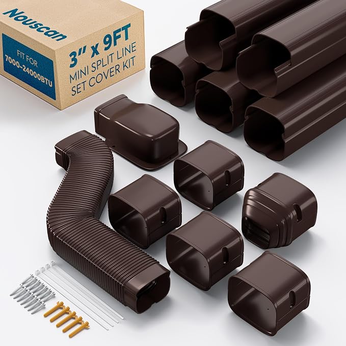 3'' x 9Ft Mini Split Line Set Cover with Flexible Duct, Upgrade PP Decorative Minisplit Lineset Cover