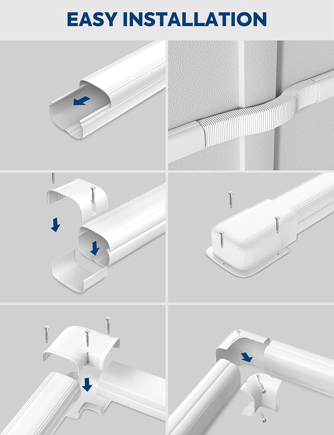 4" 9.5Ft Mini Split Line Set Cover with Flexible Duct, Upgrade PP Decorative Minisplit Lineset Cover