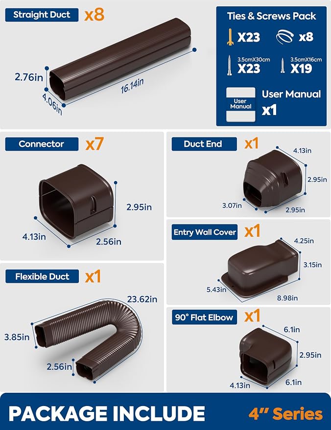 4'' x 13.5Ft Mini Split Line Set Cover with Flexible Duct, alternate product view 2