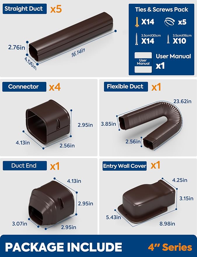 4'' x 9.5Ft Mini Split Line Set Cover with Flexible Duct, alternate product view 2