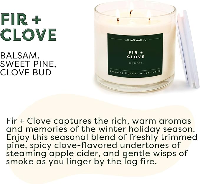 . Fir & Clove 3 Wick Scented Candle - 43 Hour Burn - Luxury 3 Wick Soy Candles, alternate product view 2