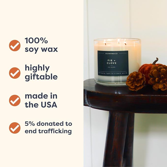 . Fir & Clove 3 Wick Scented Candle - 43 Hour Burn - Luxury 3 Wick Soy Candles, alternate product view 4