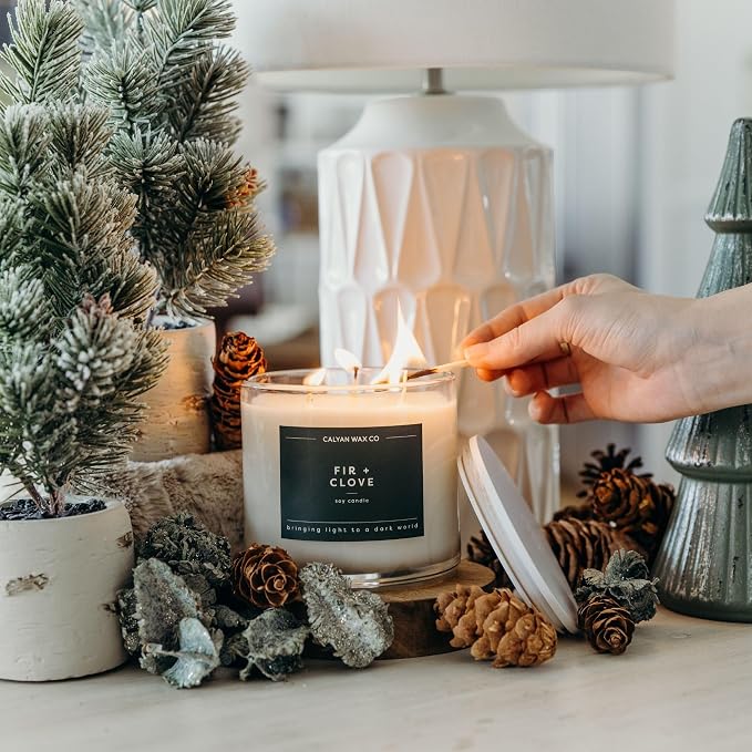 . Fir & Clove 3 Wick Scented Candle - 43 Hour Burn - Luxury 3 Wick Soy Candles, alternate product view 5