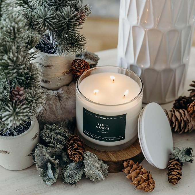 . Fir & Clove 3 Wick Scented Candle - 43 Hour Burn - Luxury 3 Wick Soy Candles, alternate product view 6