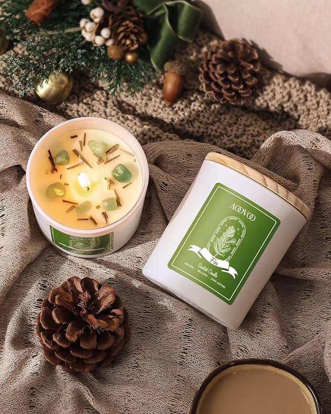 Fir Scented Candles for Women - Aromatherapy Candle with Crystals Inside, 10oz Soy Candles for Home Scented, alternate