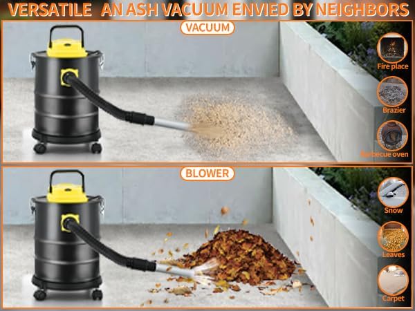 Fireplace Ash Vacuum Cleaner, 4 Gallon Heat Resistant Lightweight Canister Vacuum Cleaner with 1000W Powerful Suction Blowout