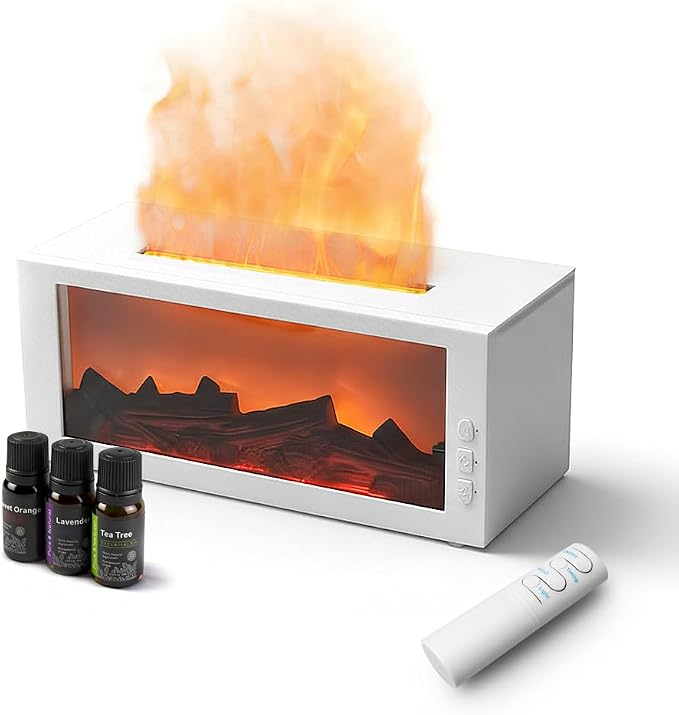 Fireplace Diffusers with Aromatherapy Oils Set,Flame Essential Oil Diffuser with Remote Control,300ml Small Humidifier for