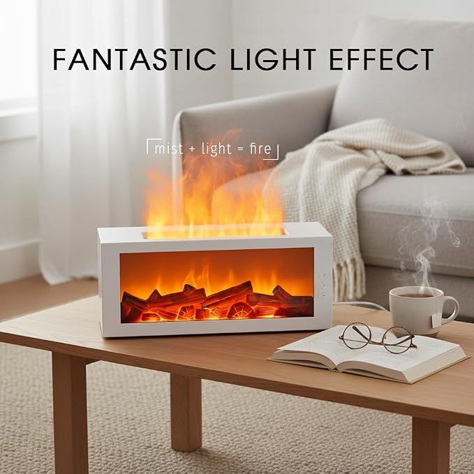 Fireplace Diffusers with Aromatherapy Oils Set,Flame Essential Oil Diffuser with Remote Control,300ml Small Humidifier for