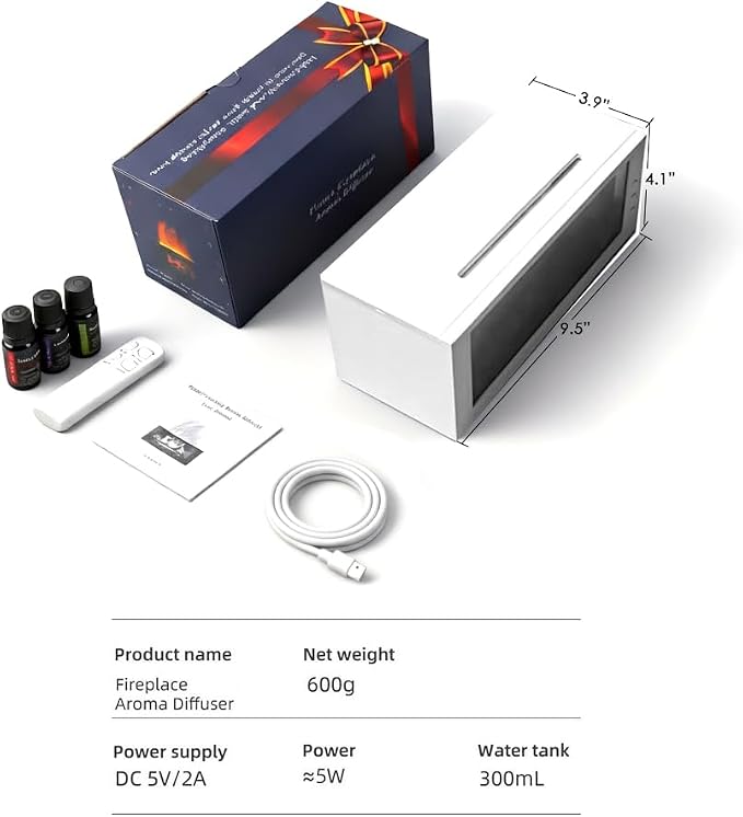 Fireplace Diffusers with Aromatherapy Oils Set,Flame Essential Oil Diffuser with Remote Control,300ml Small Humidifier for