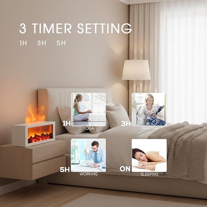 Fireplace Diffusers with Aromatherapy Oils Set,Flame Essential Oil Diffuser with Remote Control,300ml Small Humidifier for