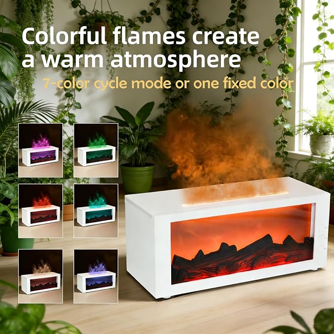 Fireplace Diffusers with Aromatherapy Oils Set,Flame Essential Oil Diffuser with Remote Control,300ml Small Humidifier for