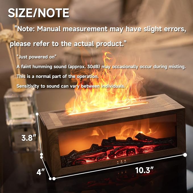 Fireplace Flame Air Diffuser Humidifier,7 Colors Aromatherapy Essential Oil Diffuser,Ultrasonic with Timer for