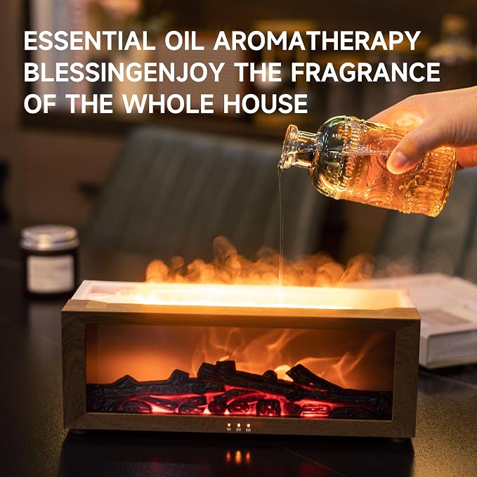 Fireplace Flame Air Diffuser Humidifier,7 Colors Aromatherapy Essential Oil Diffuser,Ultrasonic with Timer for