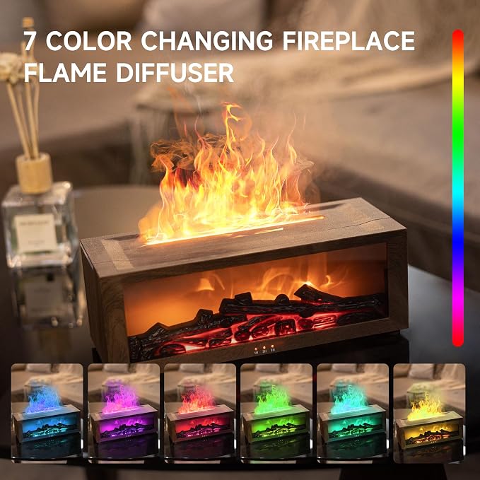 Fireplace Flame Air Diffuser Humidifier,7 Colors Aromatherapy Essential Oil Diffuser,Ultrasonic with Timer for