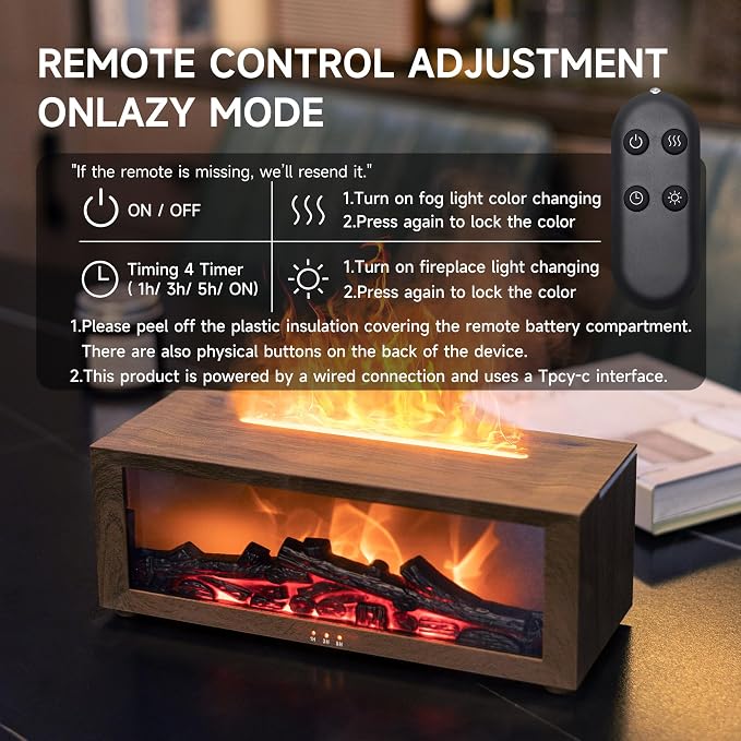 Fireplace Flame Air Diffuser Humidifier,7 Colors Aromatherapy Essential Oil Diffuser,Ultrasonic with Timer for