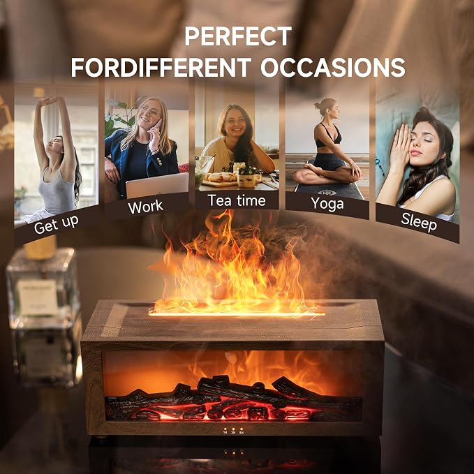 Fireplace Flame Air Diffuser Humidifier,7 Colors Aromatherapy Essential Oil Diffuser,Ultrasonic with Timer for