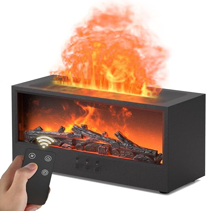 Fireplace Flame Diffuser Air Humidifier, Essential Oil Diffuser with 7 Colors Light & Timer, product image