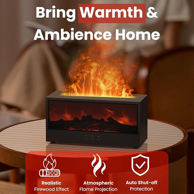Fireplace Flame Diffuser Air Humidifier, Essential Oil Diffuser with 7 Colors Light & Timer, alternate product view 3