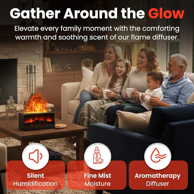 Fireplace Flame Diffuser Air Humidifier, Essential Oil Diffuser with 7 Colors Light & Timer, alternate product view 5